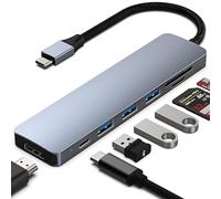 7 in 1 USB C Hub - USB-C HDMI Multiport Hub Adapter, Compatible for iPhone 15 Pro MAX MacBook Pro/Air, SD/TF/USB 3.0/60W Card Reader
