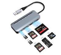 7 in 2 USB3.0 Memory Card Reader, SD Card Reader Dual Connector Adapter (USB&USB C), MultiPort Hub for 5 Ports Simutaneously Read, Supports SD TF Micro SD CF XD MS SDXC SDHC MMC Pro-Duo Multi Card