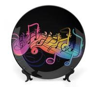 7 in Bone China Decorative Plates for Wall Hanging with Display Stand Chinese Porcelain Rainbow Musical Note Dessert Plate Display Dish Collections Ceramic Ornament Art Craft Home Office Decor