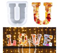 7-in Large Letter Mould for Resin, 26 Capital Letter Alphabet Epoxy Mould, A-Z Big Alphabet for Making Cake Candle DIY Crystal, 3D DIY Crystal Word Sign for Party Home Decor (U)