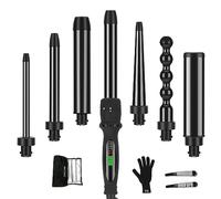 7 In1 Curling Wand Iron Set, PARWIN PRO BEAUTY Hair Curling Wands for Long Short Hair, Hair Curlers Wand with 7 Ceramic Barrels, LCD Display, Heat Resistant Glove, Dual Voltage Good for Travel
