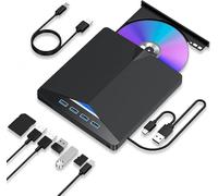 7 in1 External CD DVD Drive, USB 3.0 Type A & C,Portable CD/DVD RW ROM Burner Rewriter with SD TF & 4 USB Ports,Gaming,Music,Slim Optical DVD Player for Laptop Macbook Pro Air PC (Schwarz×1)