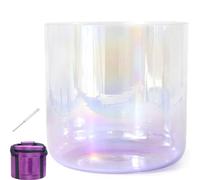 7 Inch 432HZ Crystal Singing Bowl, for Sound Healing, Meditation, Prayer, Stress Reduction, with Striker & O-Ring, Heavy Duty Carrying Cases,Violet-A Note