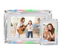 7 Inch Acrylic Digital Picture Frame, 1080P FHD Acrylic Digital Video Frame, Auto Rotation Portrait and Landscape Acrylic Photo Frame with Colorful LED Light for Home Office