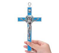 7 Inch Big Crucifix Wall Cross With Bail Metal Colour Enamel Saint Benedict Medal INRI Cross Wall Art Give Blessing and The Spiritual Sacred:Faith Gift for your Acquaintances (Blue)