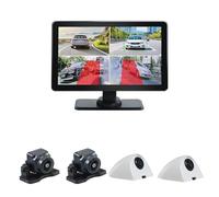 7 Inch Blind Spot Monitor with 4 Camera System - Quad Split Screen, AHD 1080P Waterproof Backup Cameras, Touch IPS Display, 128GB SD Card Support for Cars Trucks RVs White