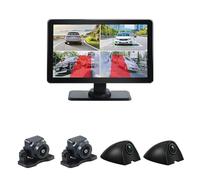 7 Inch Blind Spot Monitor with 4 Camera System - Quad Split Screen, AHD 1080P Waterproof Backup Cameras, Touch IPS Display, 128GB SD Card Support for Cars Trucks RVs Black