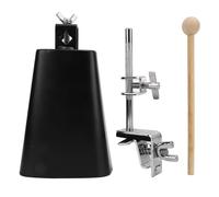 7 Inch Cowbell with Stick and Clamp, Metal Percussion Instrument, Adjustable Standard Mount Stainless Steel Cow Bell Noise Maker for Drum Kits, Band Practice, School Music Classes