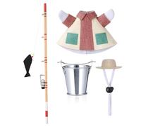 7 Inch Desk Geese Outfits Fishing Costume Set with Rod & Bucket, Soft Decorative Ducks Clothes Accessories, Cute Seasonal Outfit for Desktop Geese