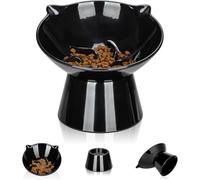 7 Inch Detachable Elevated Slow Feeder Cat Bowl, Extra Wide Tilted Raised Pet Bowl for Wet Food & Dry Food, Whisker-Friendly, Anti-Vomiting for Indoor Cats and Small Dogs (Black)