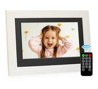 7-inch digital photo frame with a 1280x800 high-definition IPS screen, remote control operation, no WiFi, USB or SD card support for photos, music, and videos, and calendar display.White