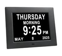 7 Inch Extra Large Non-Abbreviated Day Date & Month Digital Day Calendar Clocks with Auto-Dimming 8 Alarm Reminders Dementia Clock for Senior Elderly impaired Vision