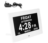 7 Inch Large Digital Calendar, Dementia Clock with Days Dates and Time of Day, Medication Reminders Calendar Clock for Elderly UK, Electronic Calendar for Vision Impaired, Elderly, Alzheimer (White)