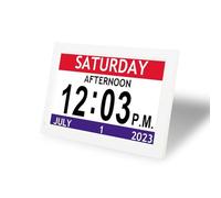 7-Inch Large Display Digital Clock with Date, Day & 12 Custom Alarms - Auto-Dimming Calendar Clock for Seniors, Dementia, Living Room - White