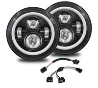7 Inch LED Halo Headlights with Turn Signal Amber White DRL for H6024 2007-2017 Jeep Wrangler JK JKU Headlamp Replacement-1 Pair Black