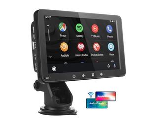 7 Inch Portable Car Stereo 2025 Upgraded Compatible with Wireless CarPlay & Android Auto, AirPlay, Stereo Sound, Voice Controll WiFi BT/Wired Connection, Car Bluetooth Audio Output, TF/USB/AUX/FM