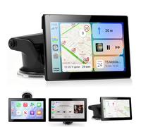 7 Inch Portable CarPlay Screen, Wireless Apple CarPlay & Android Auto, Rotatable Touchscreen, 1024x600 IPS Display, Car Smart Screen with FM/Bluetooth/AUX