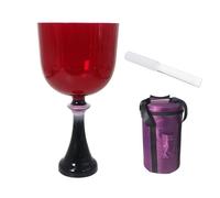 7 Inch Red Clear Black Handle Crystal Singing Bowl, Handle Chakra Grail, Gift For Yoga Meditation & Sound With Suitcase & Acrylic Striker (A Note)