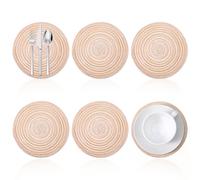 7 Inch Round Braided Placemats Set, 6PCS Woven Placemats, Beige Coffee Mat, Washable Heat Resistant Cotton Polyester Circle Placemat, Table Mats for Home, Wedding, Party, Kitchen and Dinner