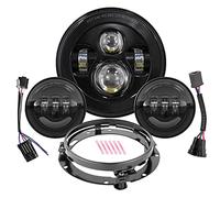 7 Inch Round LED Headlight Bulb kit With 4.5 Inch Passing Lamps Fog Lights Mounting Ring For Street Glide Ultra Classic Road King Electra Glide Heritage Softail Slim Deluxe Fatboy Tri CVO (Black)