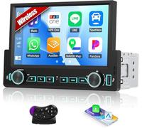 7 Inch Single Din Car Stereo - Wireless CarPlay & Android Auto, Mirror Link, Steering Wheel Control, Bluetooth, FM Radio, 7 Color Lights, EQ Adjustment, Online Video Support for Most Vehicles