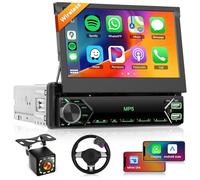 7 inch Single Din Flip-Out Touch Screen Car Stereo with Wireless Carplay & Android Auto, Hodozzy 1 Din Car Radio with Bluetooth, Mirror Link, Online Video, FM, AUX, USB/Type-C Ports, Reversing Camera