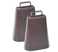7 Inch Steel Cow Bell with Handle and Antique Copper Finish, 2-Pack