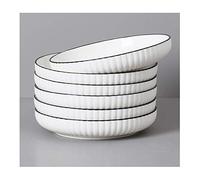 7 Inch White Porcelain Dinner Plates Set Rimmed with Black Line Perfect for Indoor Outdoor Use Ideal for Pasta Salad Dessert and Pizza Elegant Round Design