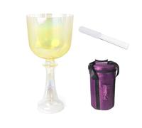 7 Inch Yellow Gradient Clear Handle Crystal Singing Bowl, Handle Chakra Grail, Gift For Yoga Meditation & Sound With Suitcase & Acrylic Striker (C Note)