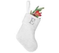 7 inches Initial Monogram Christmas Stocking White Personalized Christmas Stockings with Embroidered Letters Super Soft Initial Christmas Stocking for Xmas Holiday Christmas Tree Fireplace Decor(E)