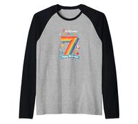 7 is My Lucky Number Happy Birthday Space Adventure Raglan Baseball Tee, Men, Black/Athletic Heather, L