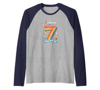 7 is My Lucky Number Happy Birthday Space Adventure Raglan Baseball Tee, Men, Navy/Athletic Heather, L