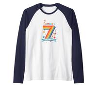 7 is My Lucky Number Happy Birthday Space Adventure Raglan Baseball Tee, Men, Navy/White, L