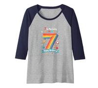 7 is My Lucky Number Happy Birthday Space Adventure Raglan Baseball Tee, Women, Navy/Athletic Heather, L