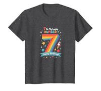 7 is My Lucky Number Happy Birthday Space Adventure T-Shirt, Kids, Dark Heather Grey, 8 Years