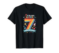 7 is My Lucky Number Happy Birthday Space Adventure T-Shirt, Men, Black, M