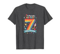 7 is My Lucky Number Happy Birthday Space Adventure T-Shirt, Men, Dark Heather Grey, L