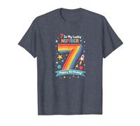 7 is My Lucky Number Happy Birthday Space Adventure T-Shirt, Men, Heather Blue, S