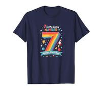 7 is My Lucky Number Happy Birthday Space Adventure T-Shirt, Men, Navy, M