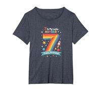 7 is My Lucky Number Happy Birthday Space Adventure T-Shirt, Women's Plus, Heather Blue, 5X