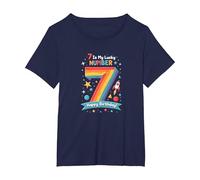 7 is My Lucky Number Happy Birthday Space Adventure T-Shirt, Women's Plus, Navy, 1X