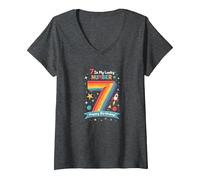 7 is My Lucky Number Happy Birthday Space Adventure V-Neck T-Shirt, Women, Dark Heather Grey, XL