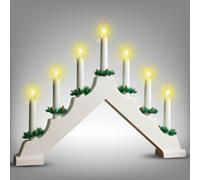 MURIEL BARGAINS Christmas Candle Bridge Light 7 LED Battery Operated with Timer - Wooden Festive Window Decoration for Home Décor - Warm Glow Electric Candle Arch Ornament (White)