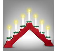 7 Led Candle Bridge Battery Operated With 6 Hours Timer Wooden Christmas Window Decoration Warm White Light - Red