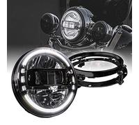 7" LED Headlight/4.5" Passing Light for Harley Davidson + Mounting Bracket [DOT Approved] [Black-Finish] [HALO DRL] [H4 Adapters] For Touring Dyna Electra Glide Road King Softail Fatboy Road Glide