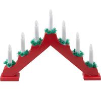 PMS VFM - Red Wooden Candle Bridge 7 Led Battery Powered Traditional Christmas Decoration Light for Window Sill Or Mantlepiece with Festive Foliage Trimming