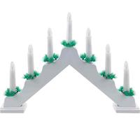 PMS VFM - White Wooden Candle Bridge 7 Led Battery Powered Traditional Christmas Decoration Light for Window Sill Or Mantlepiece with Festive Foliage Trimming