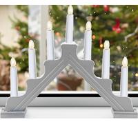 7 Led Wooden Candle Gray Bridge Arch Pre Lit Home Table Window Christmas Decorations Xmas Festive Decor Mains Powered Plug In Warm White