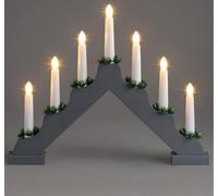 7 Led Wooden Christmas B/o Candle Bridge - Grey