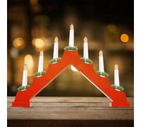 7 Led Wooden Christmas B/o Candle Bridge - Red